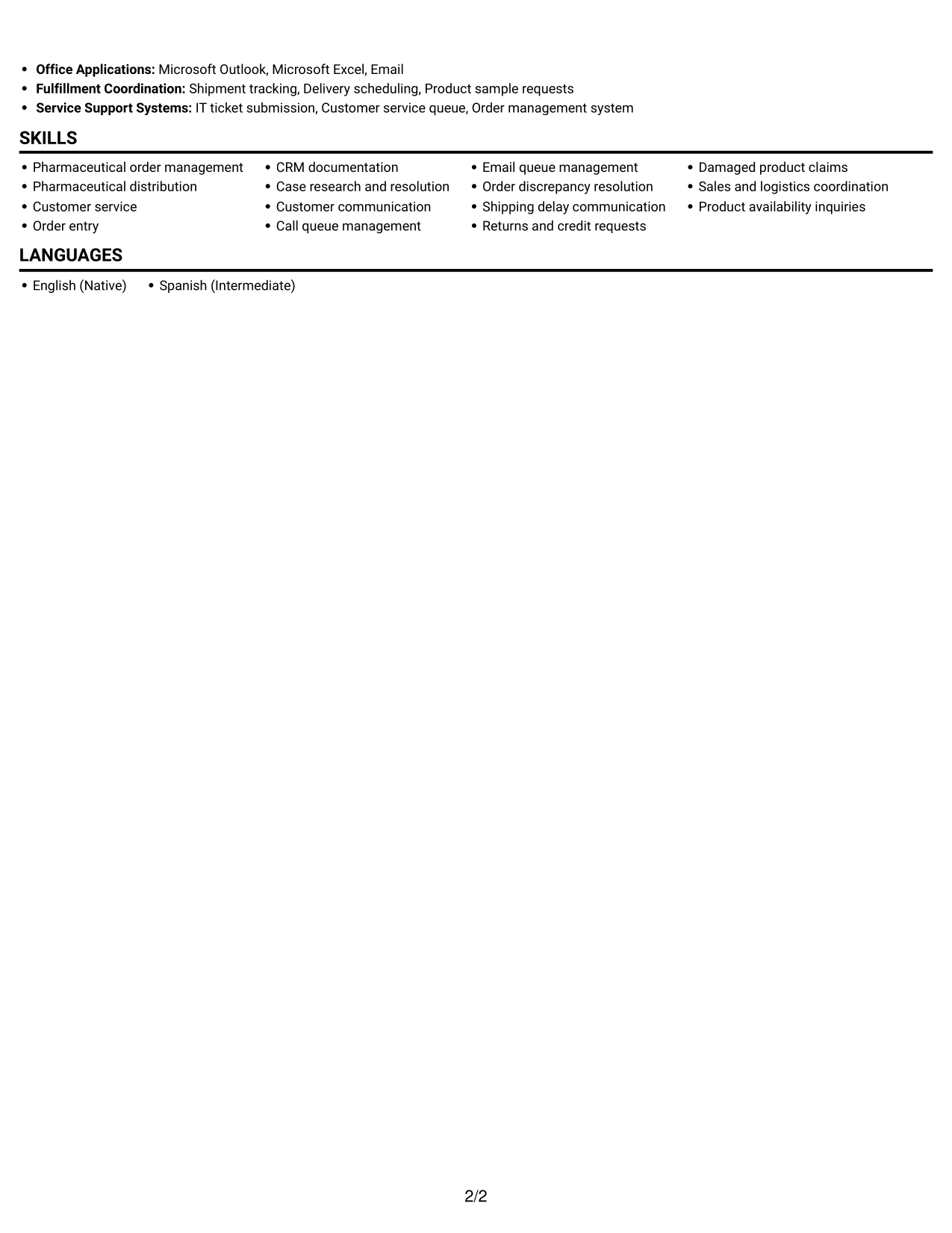 Resume example — page 2