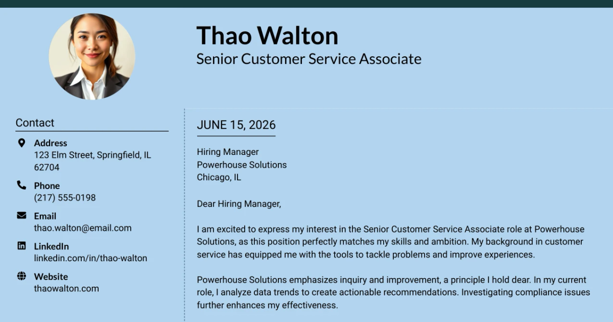 30+ Senior Customer Service Associate Cover Letter Templates with Example 2026