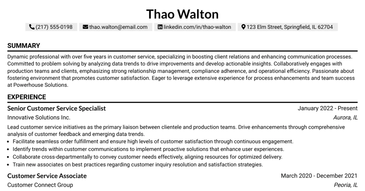 33 Senior Customer Service Associate Resume Templates with Example 2026 (ATS-Optimized)
