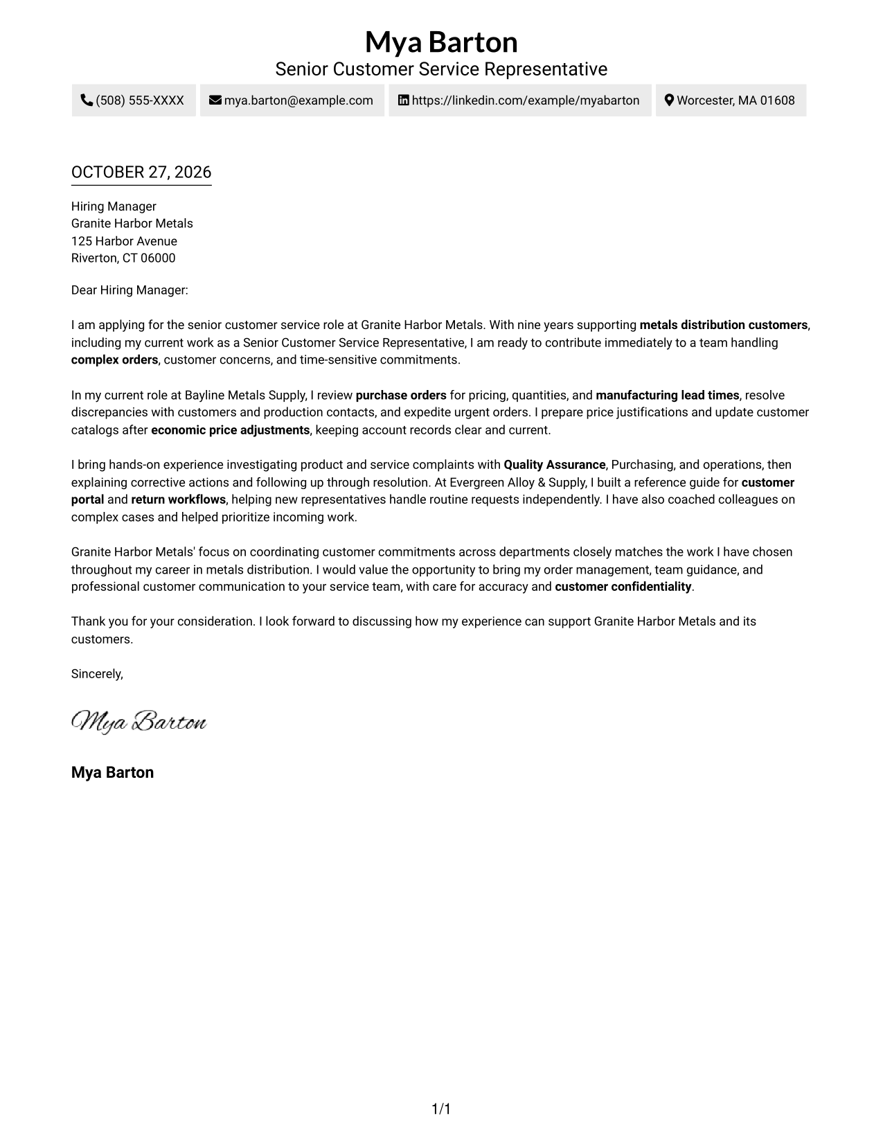 Cover letter example — page 1