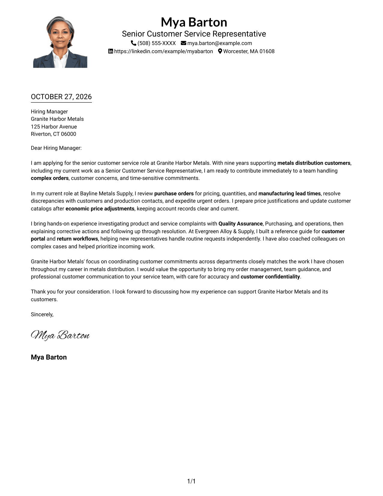 Cover letter example — page 1
