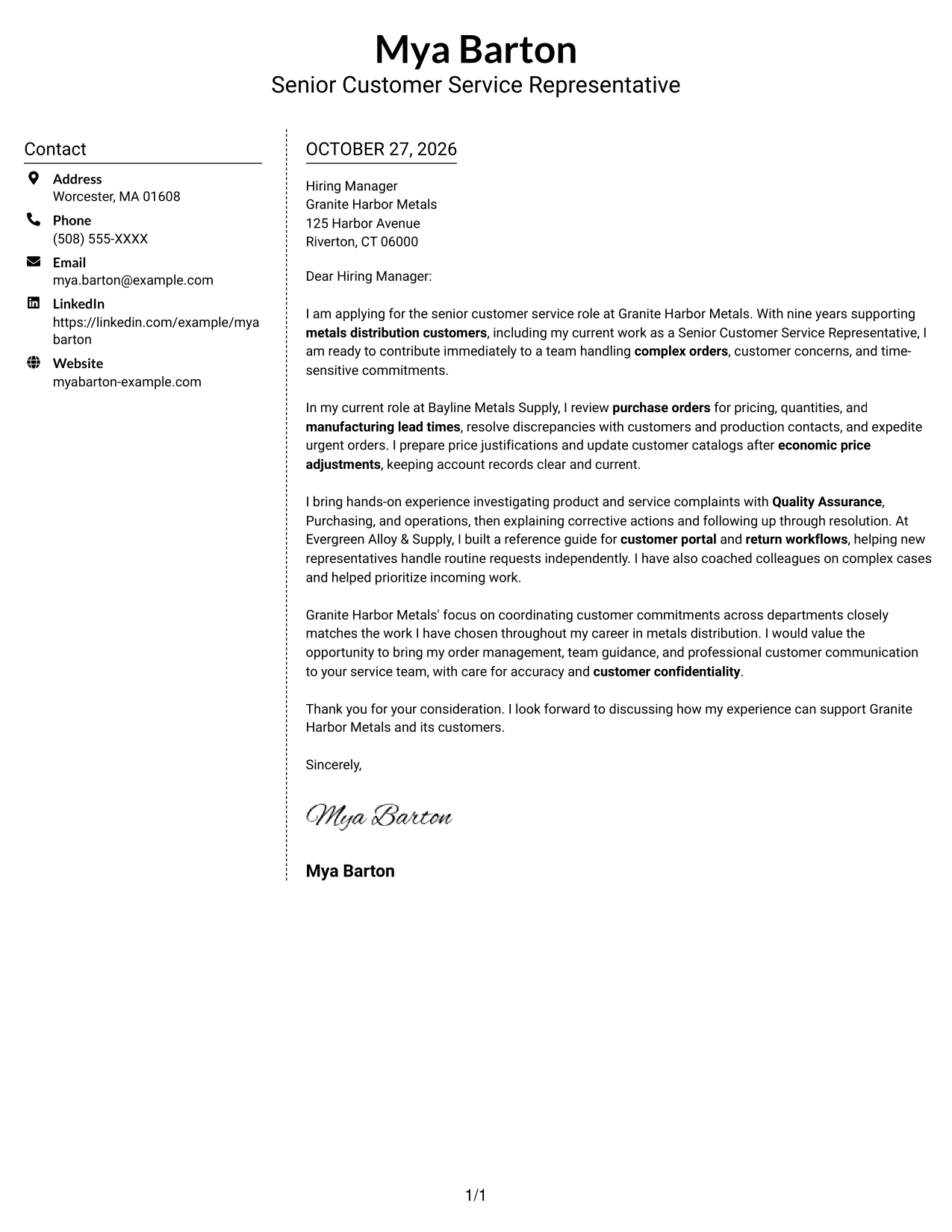 Cover letter example — page 1