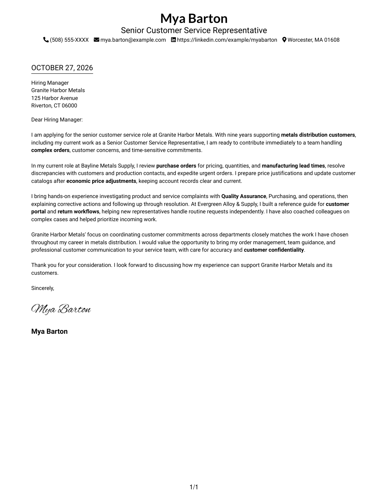 Cover letter example — page 1