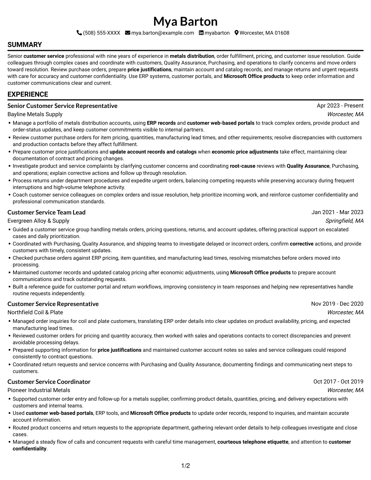 Resume example — page 1