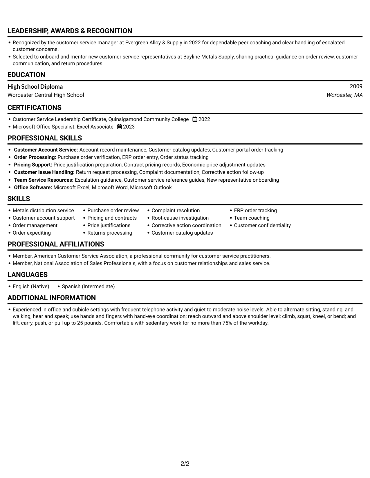 Resume example — page 2