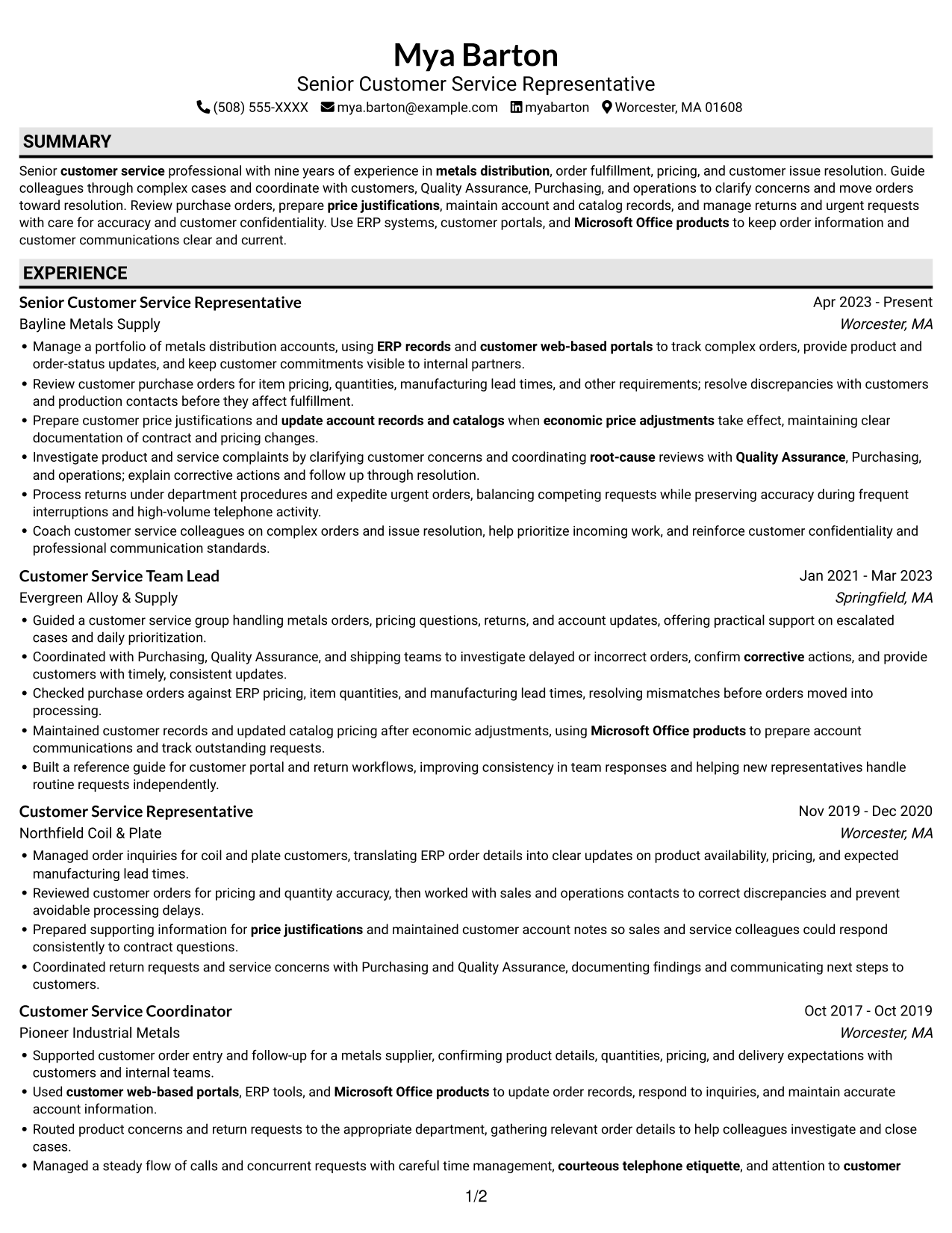 Resume example — page 1