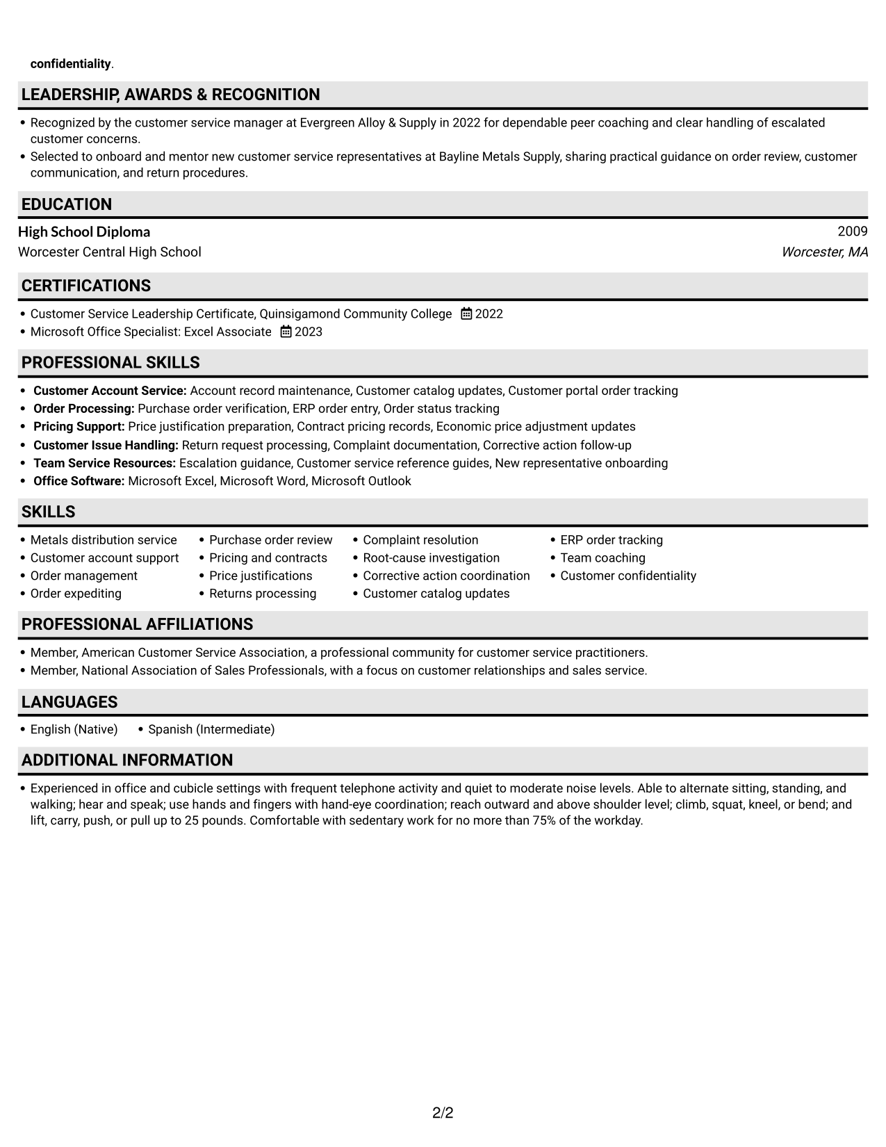 Resume example — page 2
