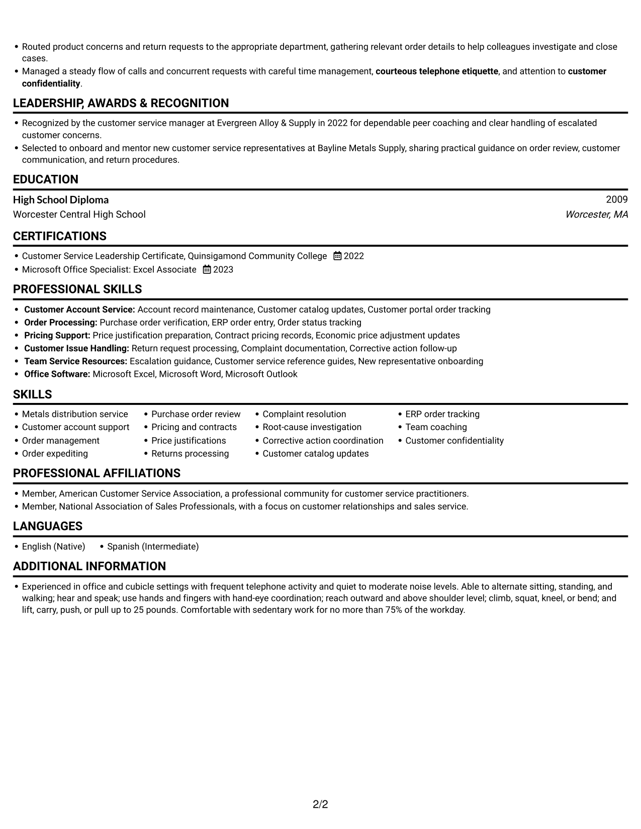 Resume example — page 2