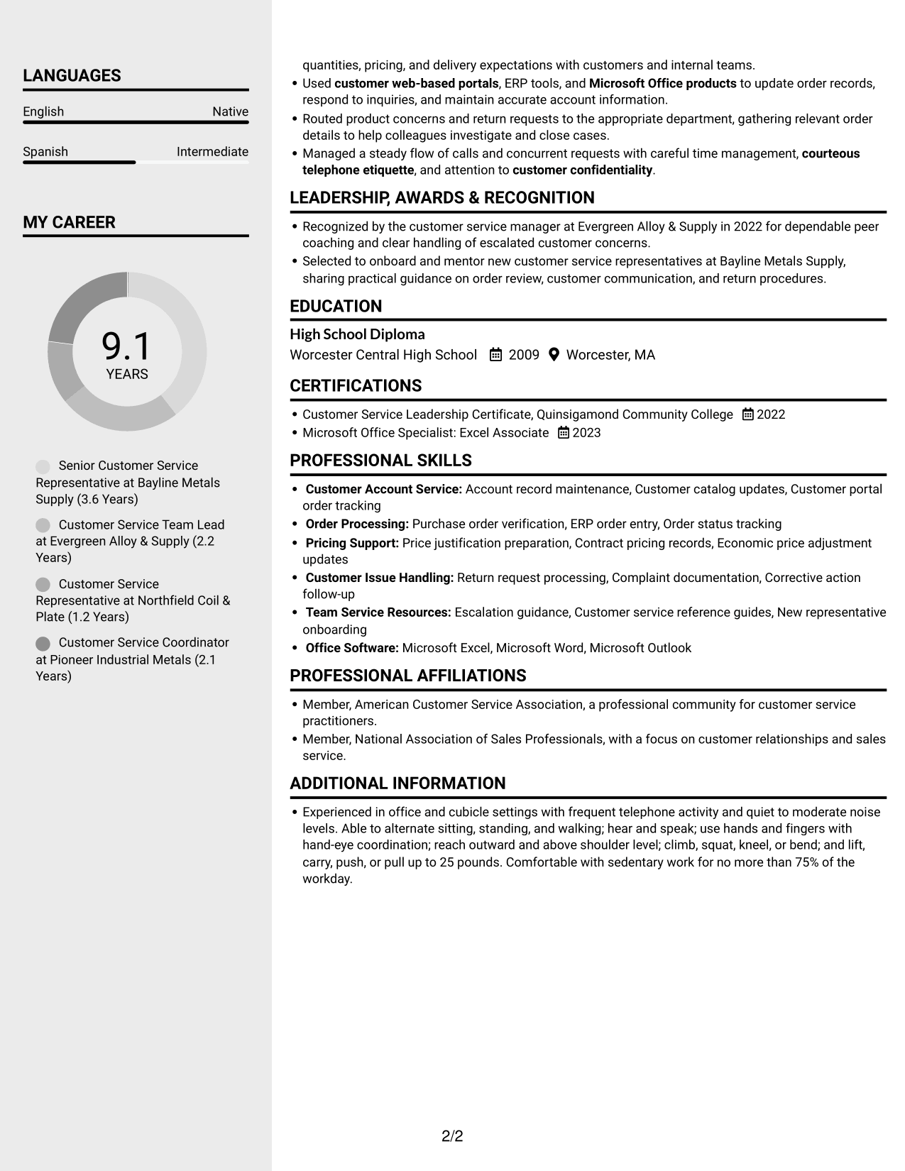Resume example — page 2