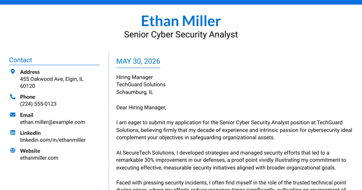 30+ Senior Cyber Security Analyst Cover Letter Templates with Example 2026