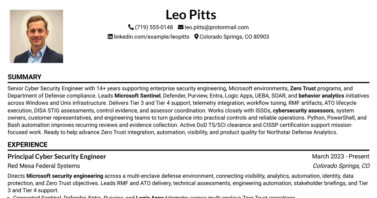 33 Senior Cyber Security Engineer (Microsoft) ZT Resume Templates with Example