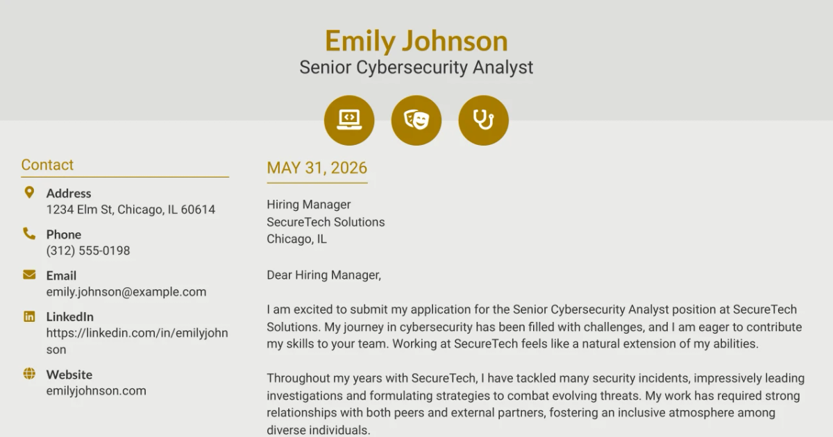 30+ Senior Cybersecurity Analyst Cover Letter Templates with Example 2026