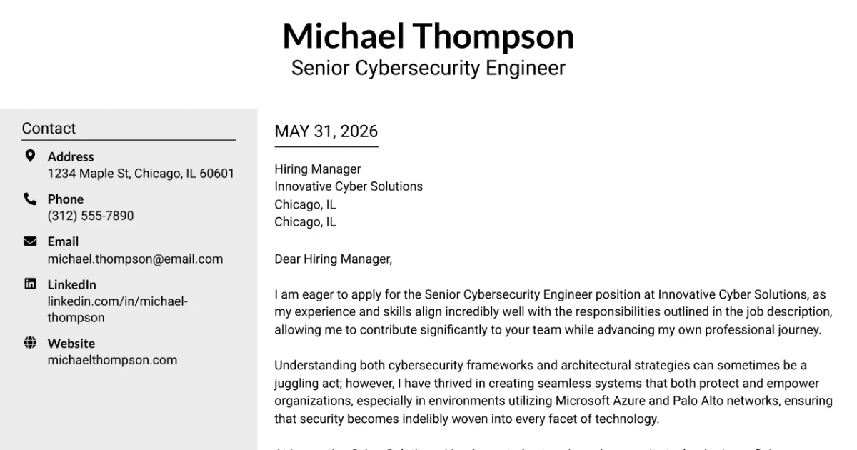 30+ Senior Cybersecurity Engineer Cover Letter Templates with Example 2026