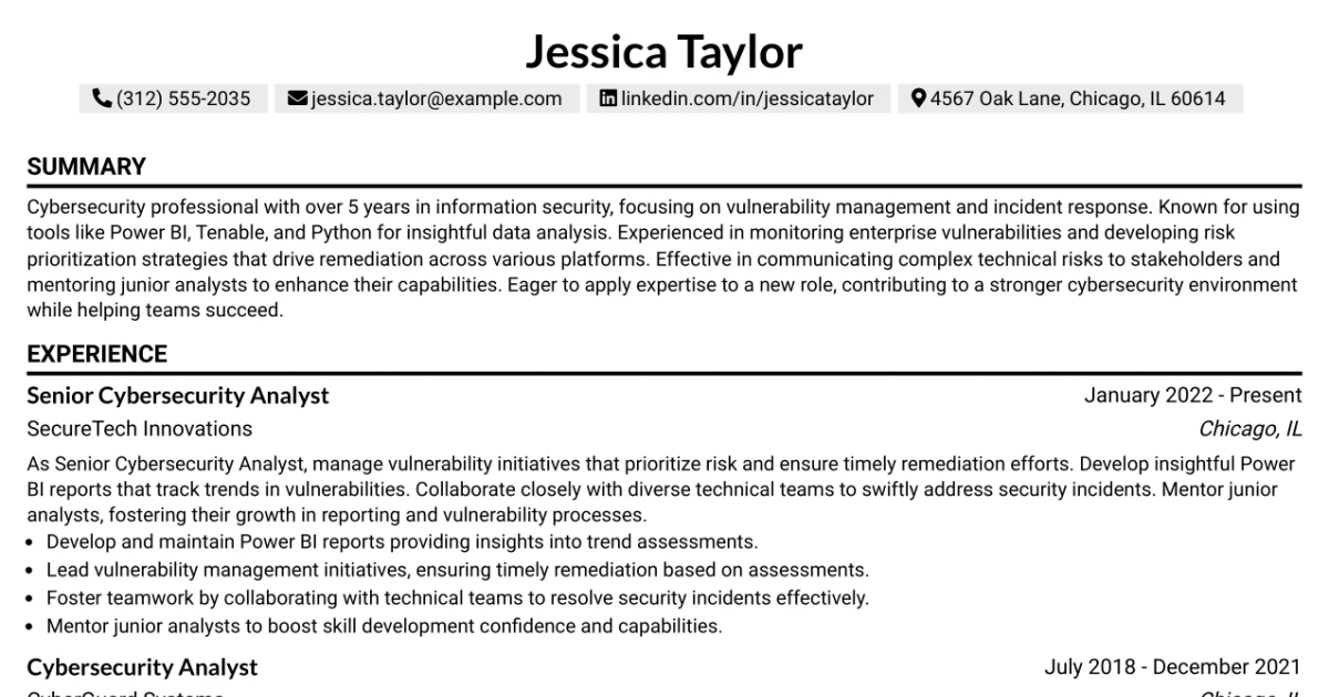 33 Senior Cybersecurity Power BI Reporting Analyst Resume Templates with Example 2026 (ATS-Optimized)