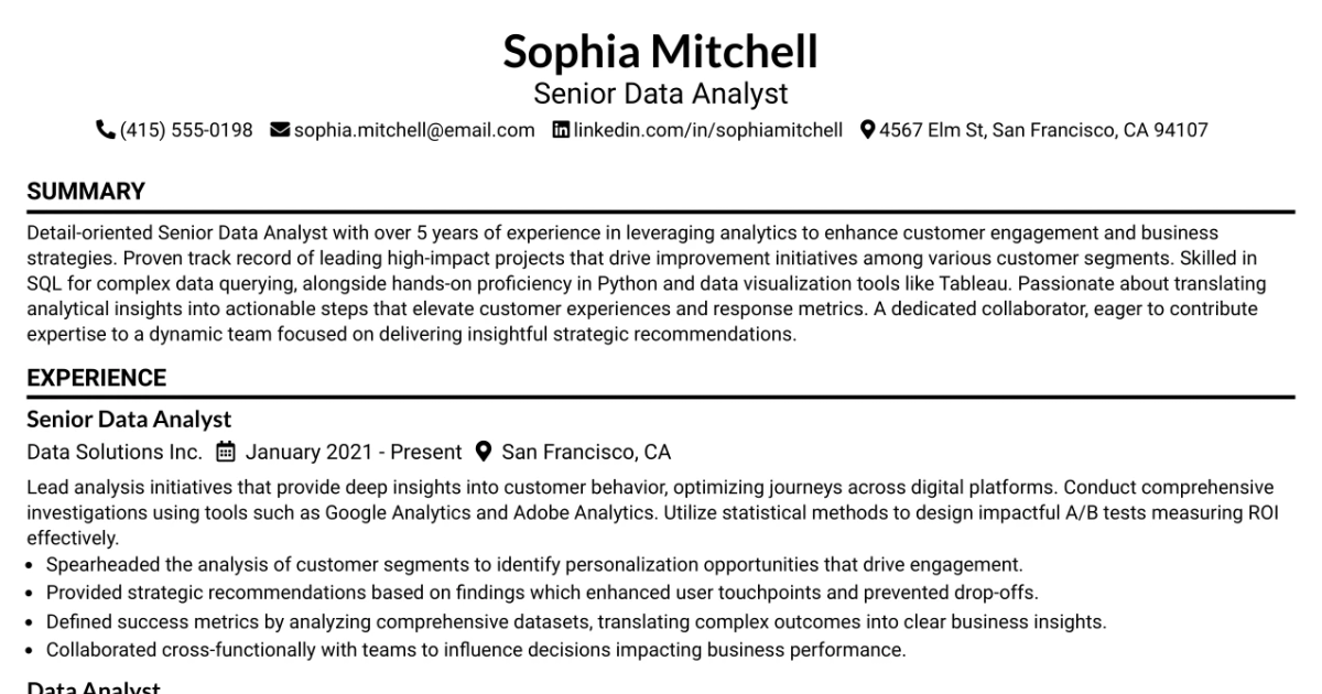 33 Senior Data Analyst, Growth Program Insights Resume Templates with Example 2026 (ATS-Optimized)