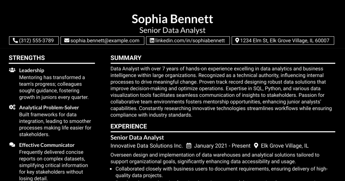 33 Senior Data Analyst Resume Templates with Example 2026 (ATS-Optimized)