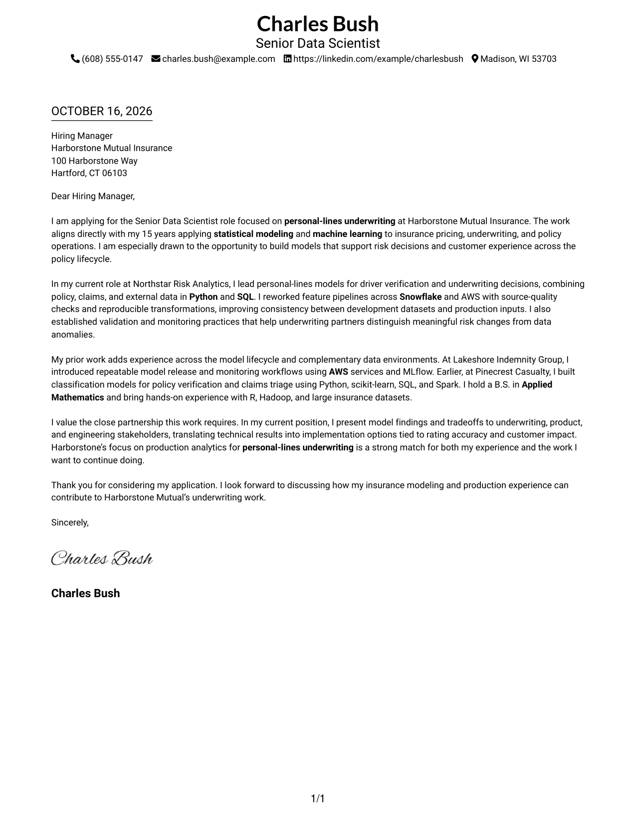 Cover letter example — page 1