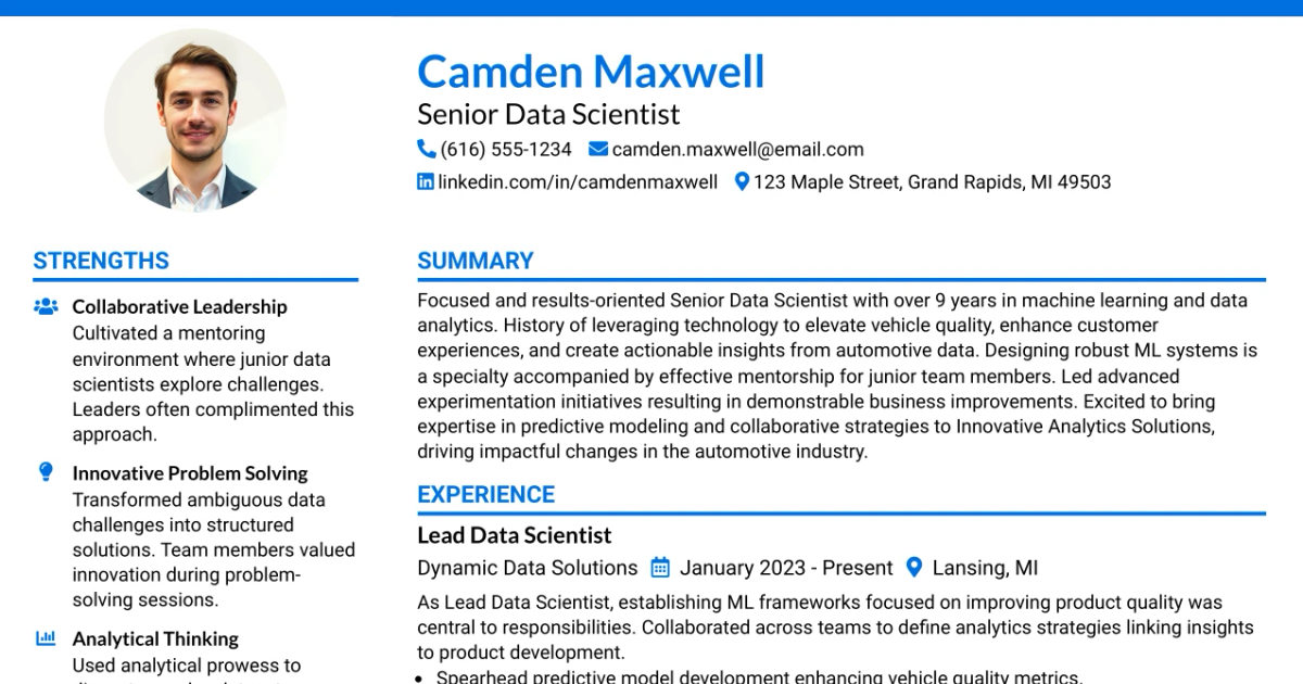 33 Senior Data Scientist Resume Templates with Example 2026 (ATS-Optimized)