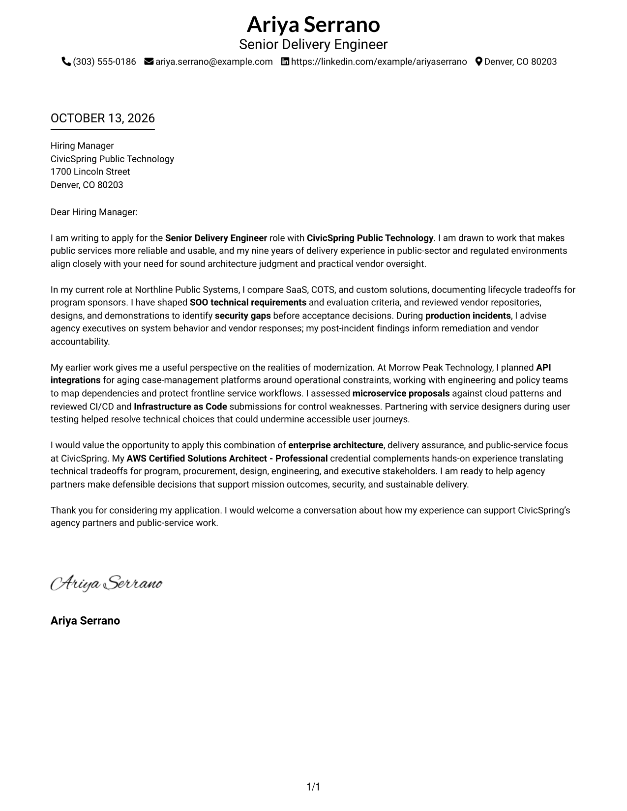 Cover Letter Example Page 1