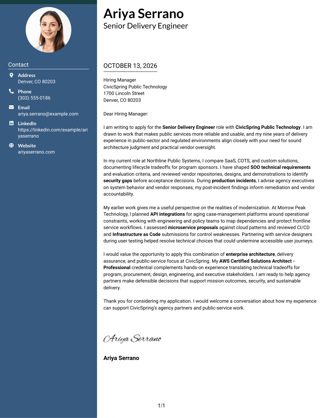 Cover Letter Example Page 1