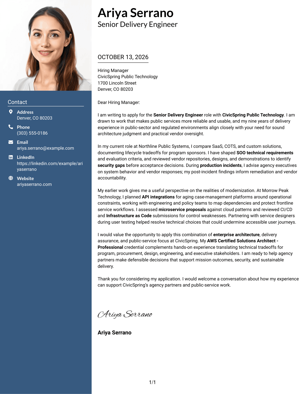Cover Letter Example Page 1