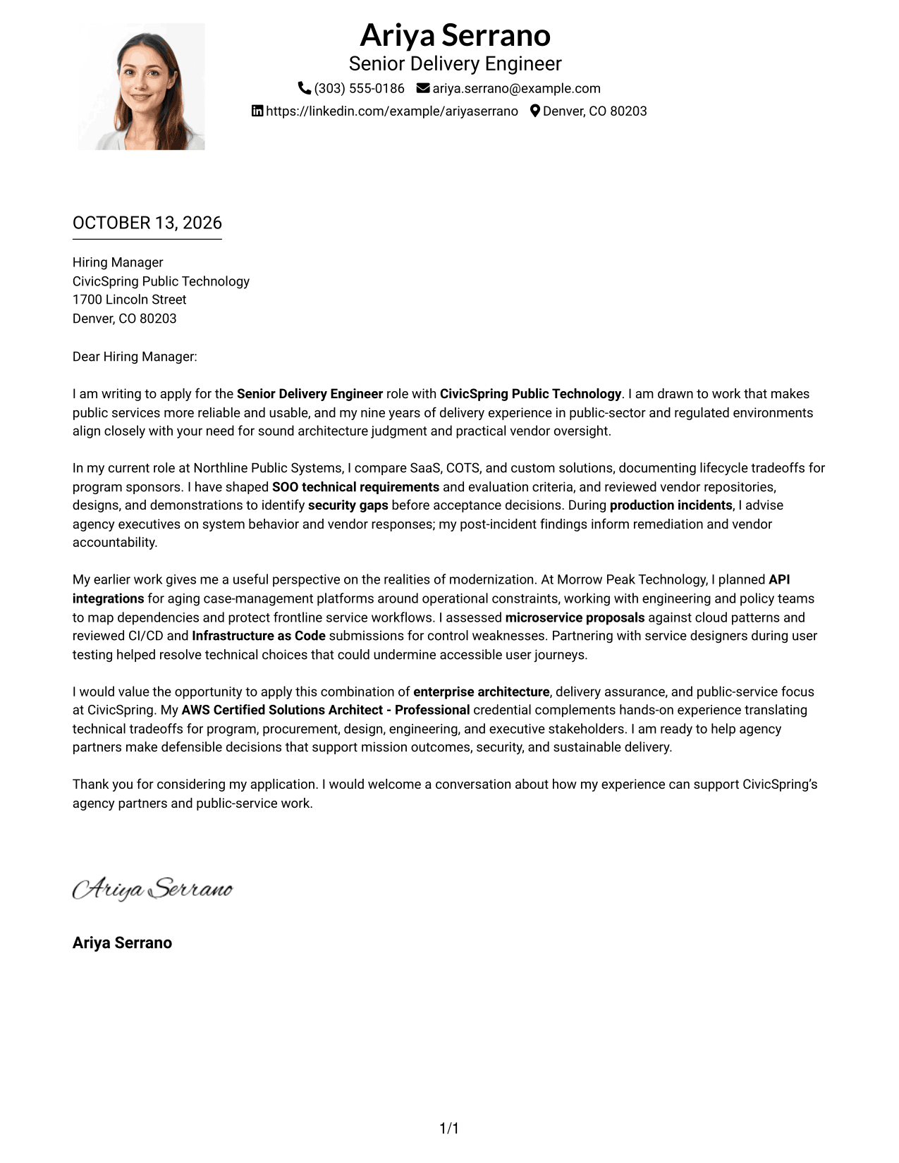 Cover Letter Example Page 1