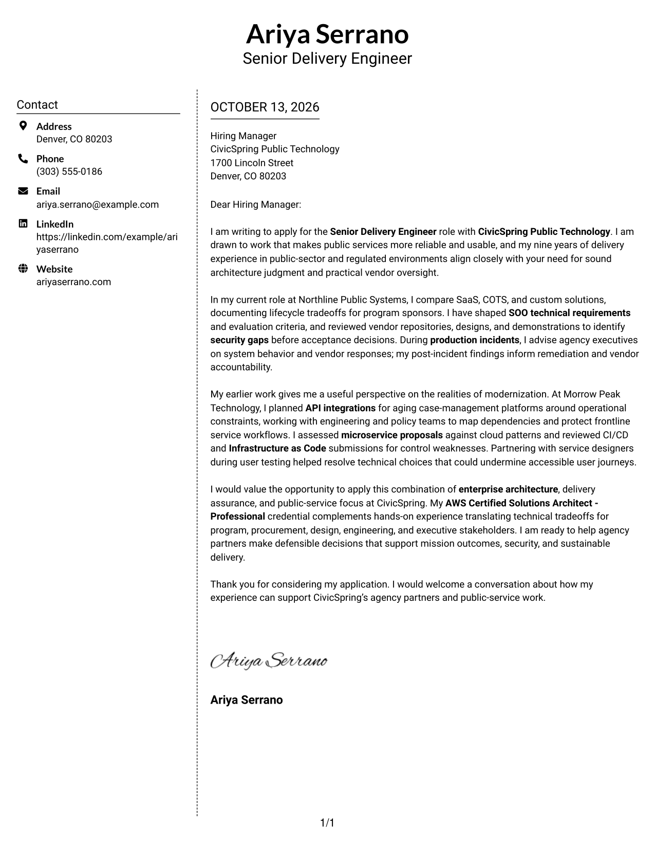 Cover Letter Example Page 1