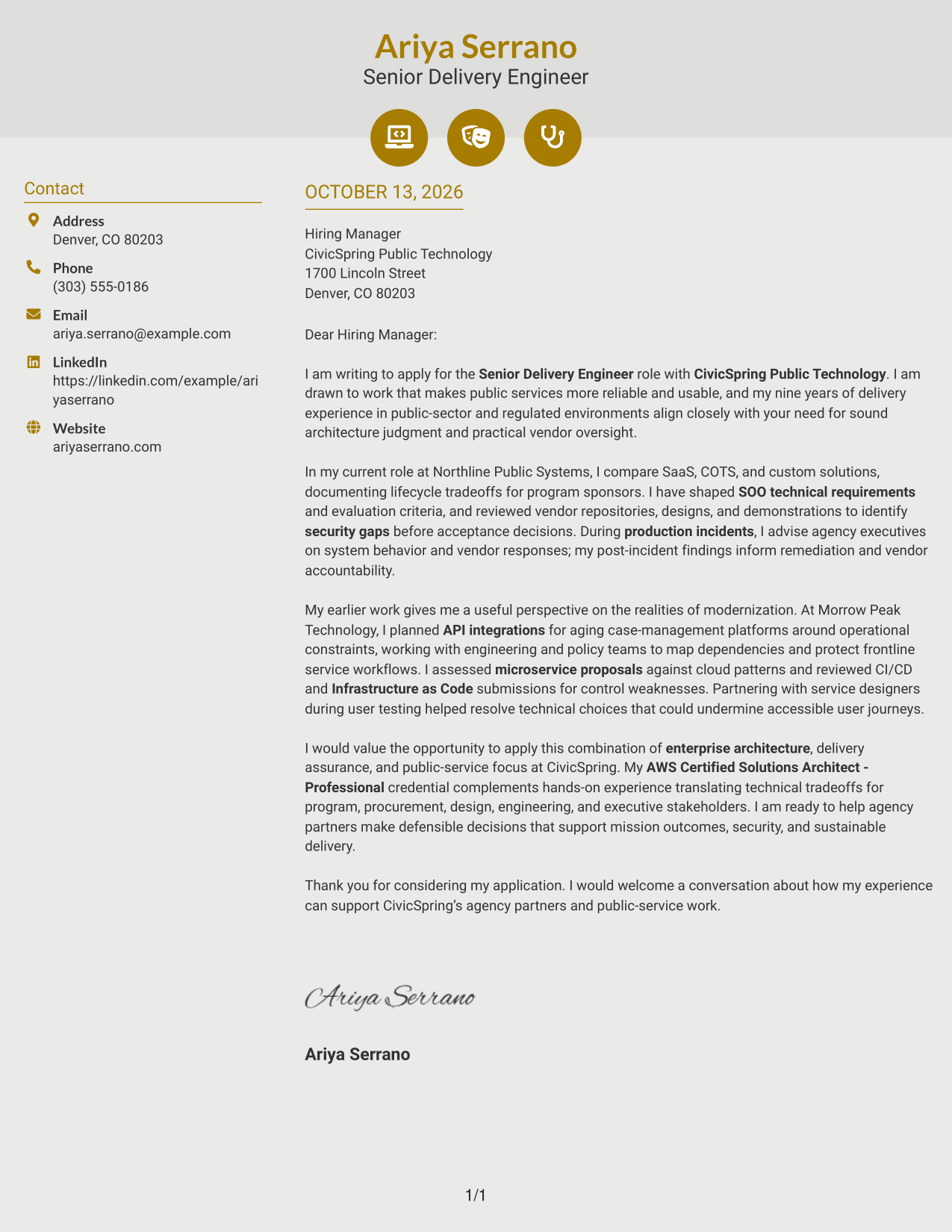 Cover Letter Example Page 1