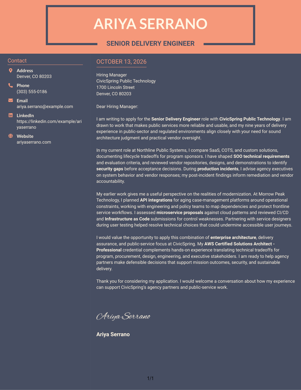 Cover Letter Example Page 1