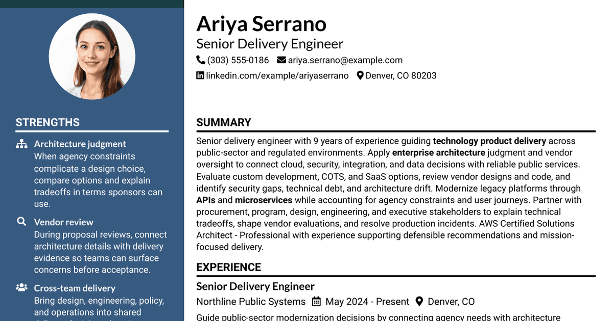7 Senior Delivery Engineer - Enterprise Architecture Resume Templates with Example