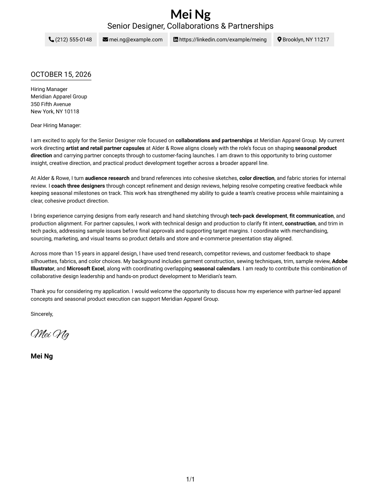 Cover letter example — page 1