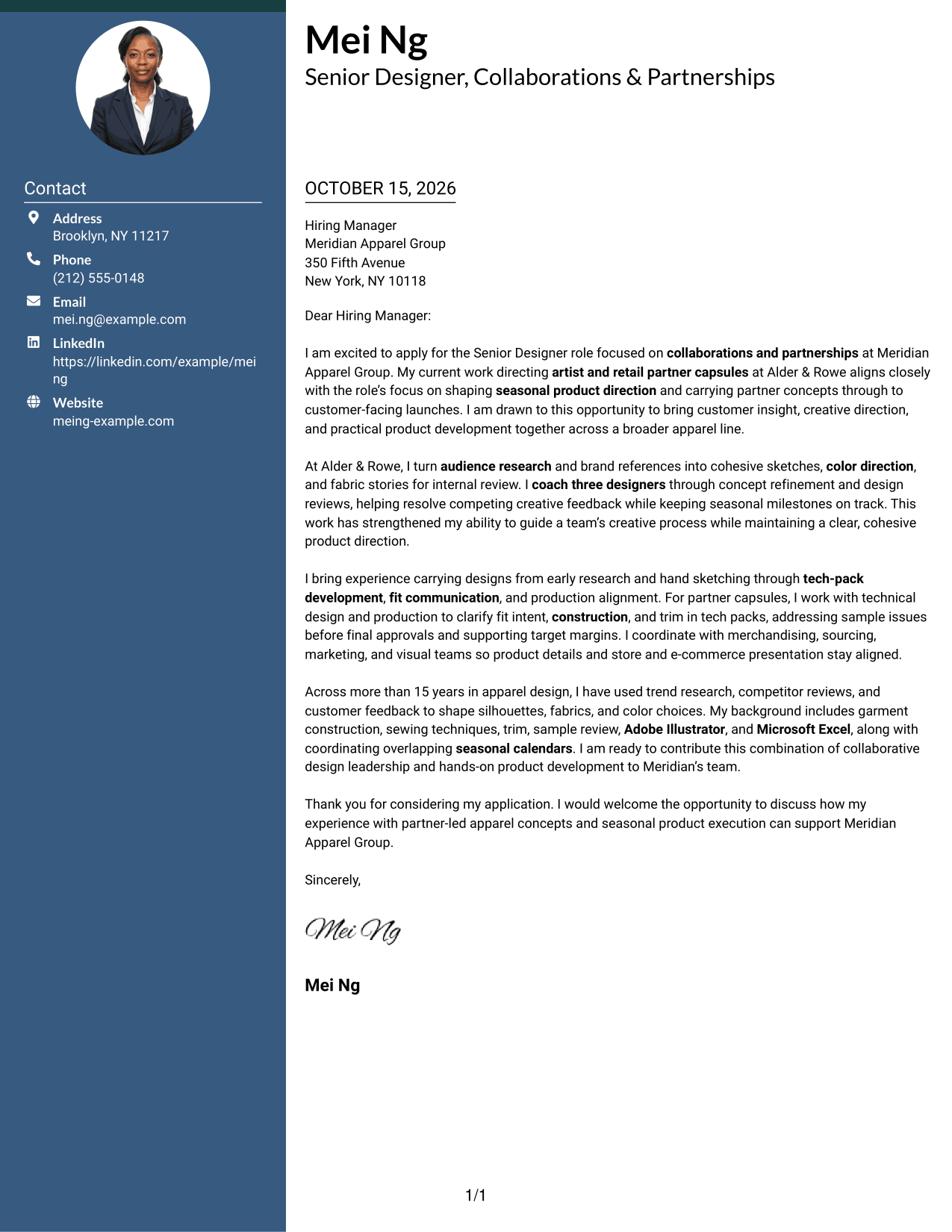 Cover letter example — page 1