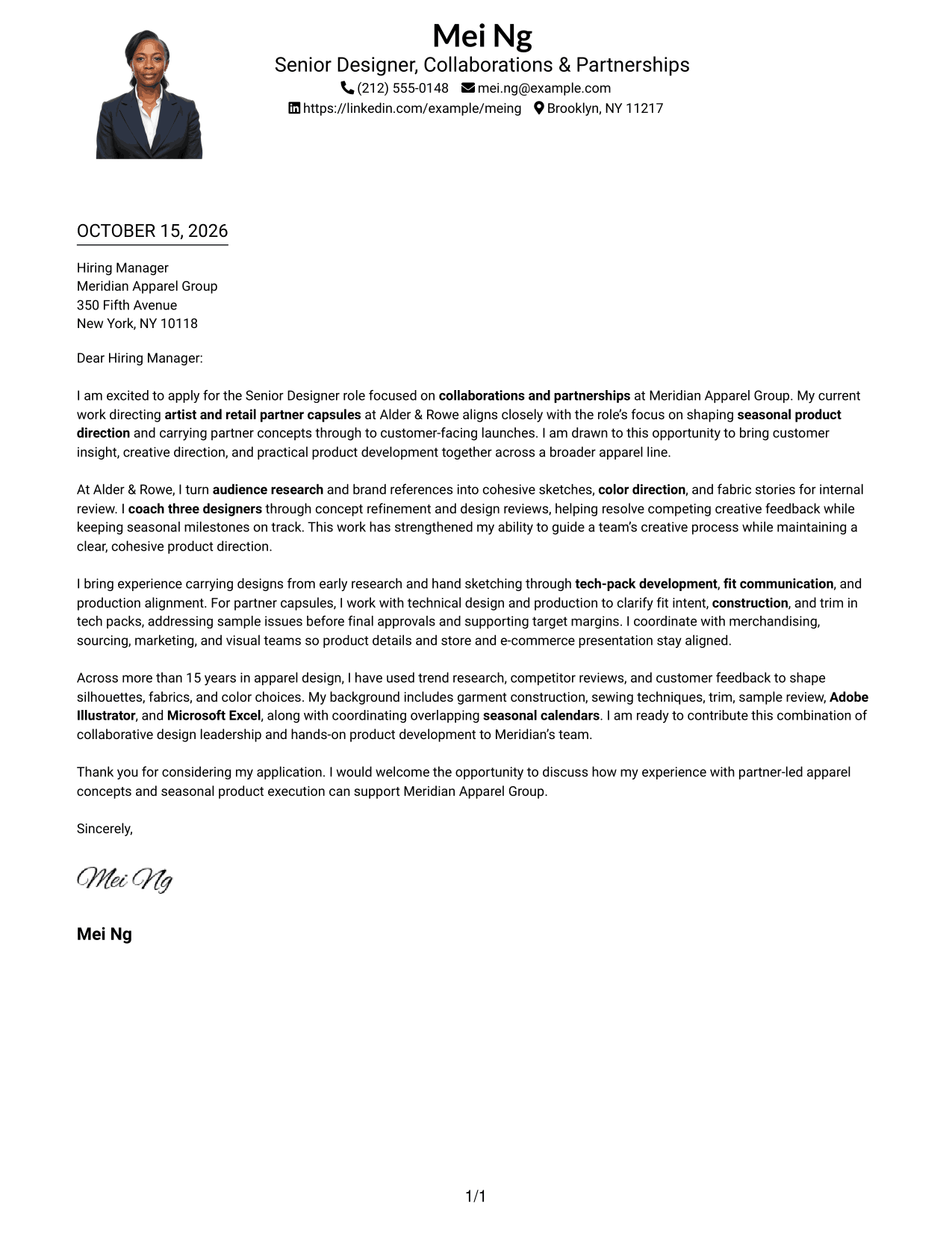 Cover letter example — page 1