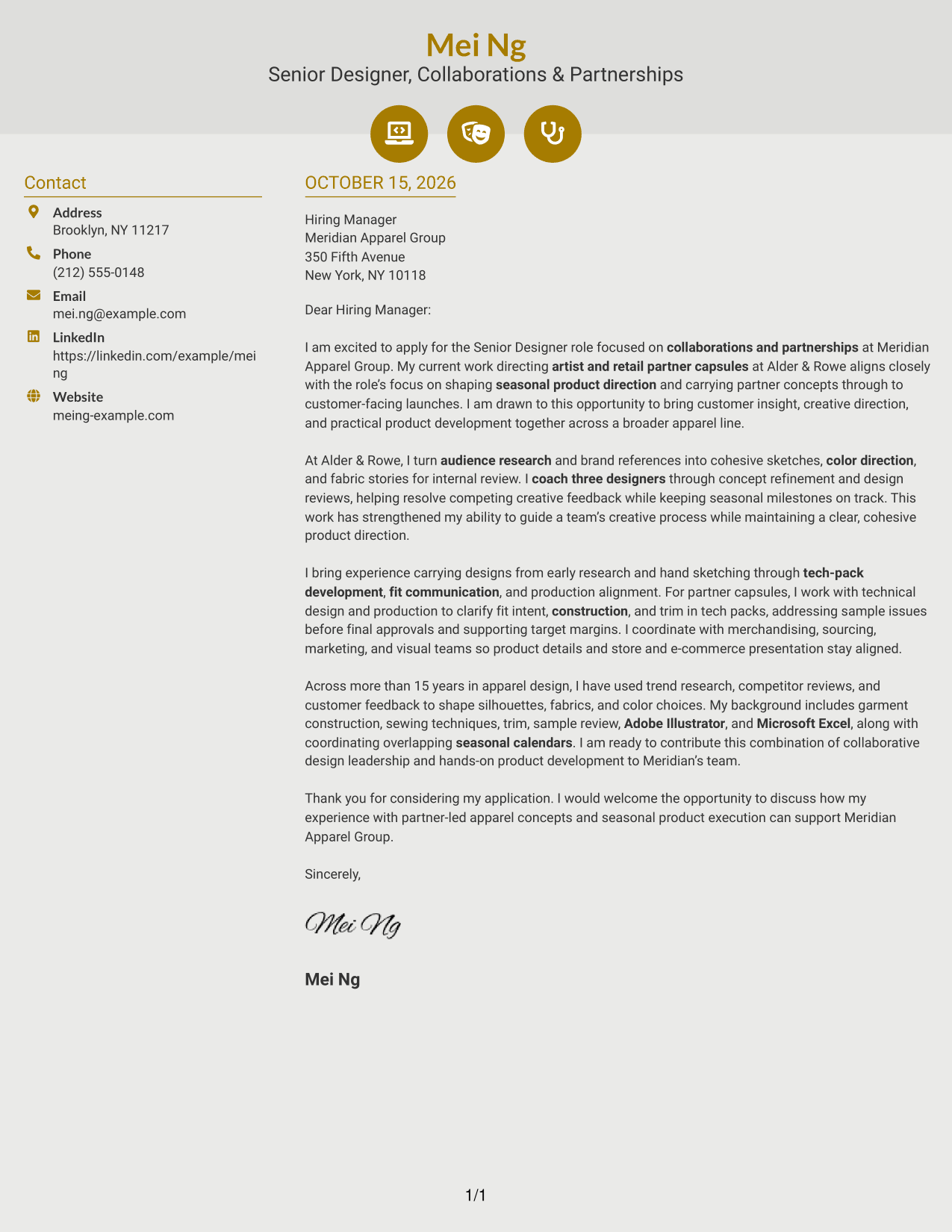 Cover letter example — page 1