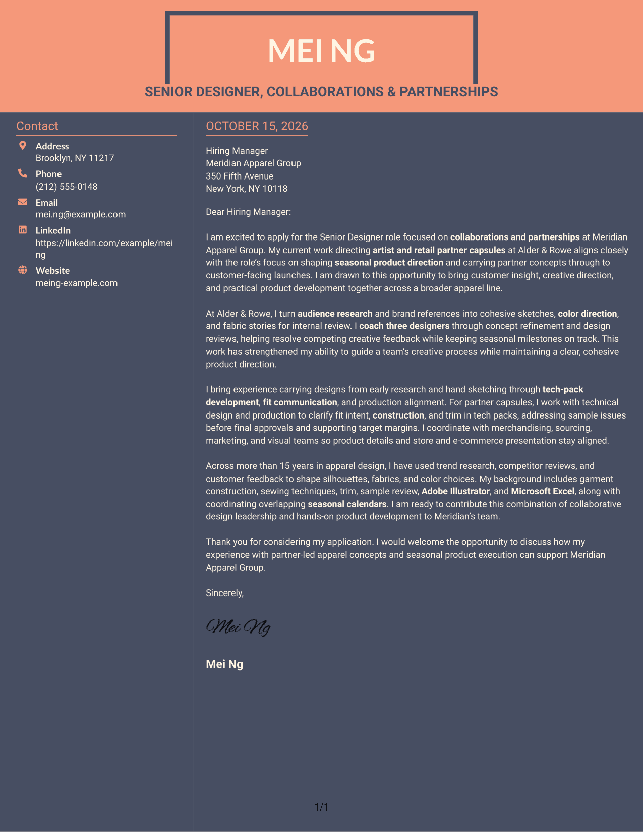Cover letter example — page 1