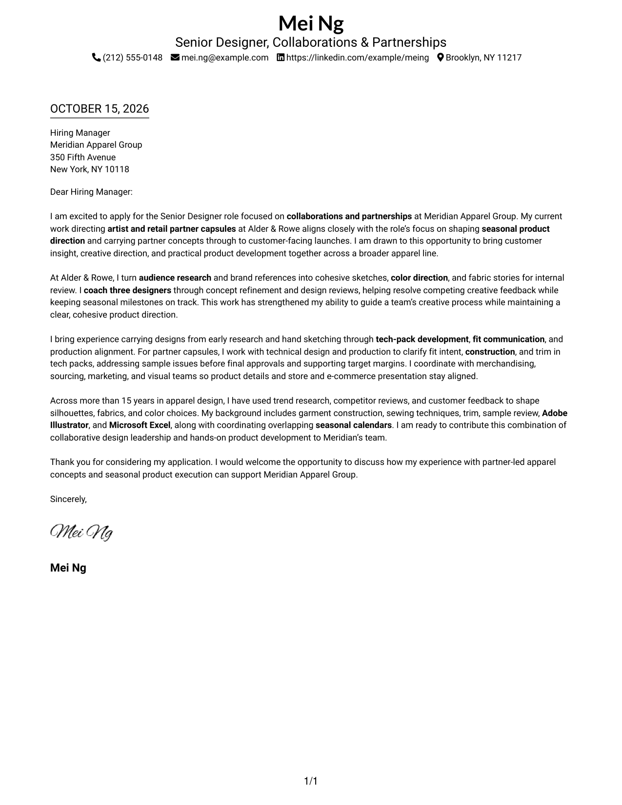 Cover letter example — page 1