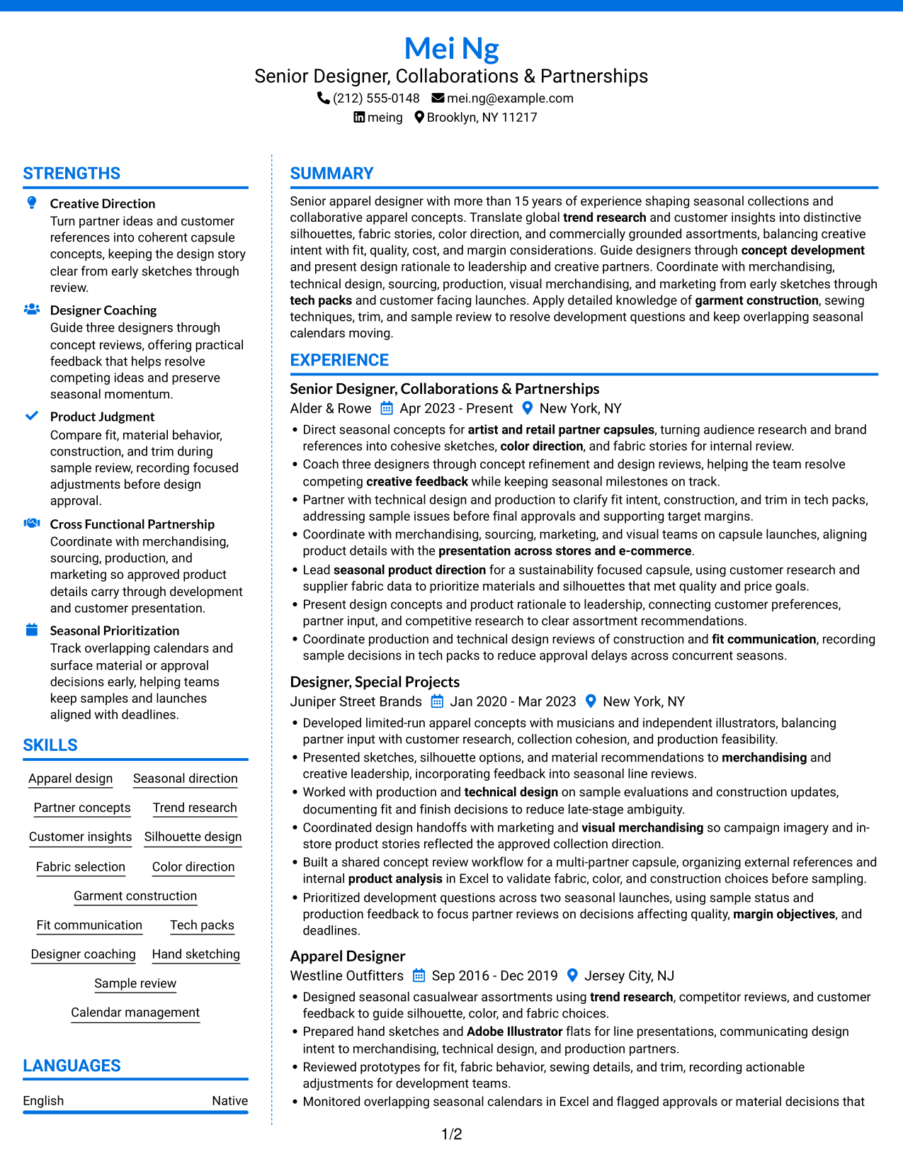 Resume example — page 1