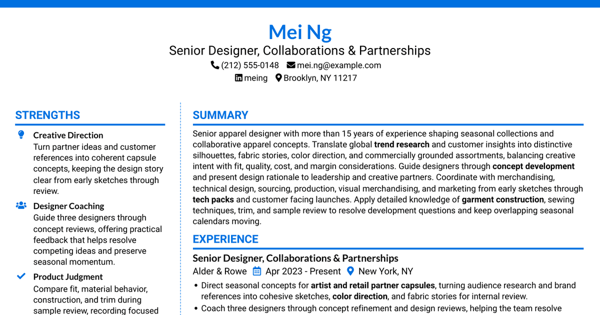 7 Senior Designer - Collaborations and Partnerships Resume Templates with Example
