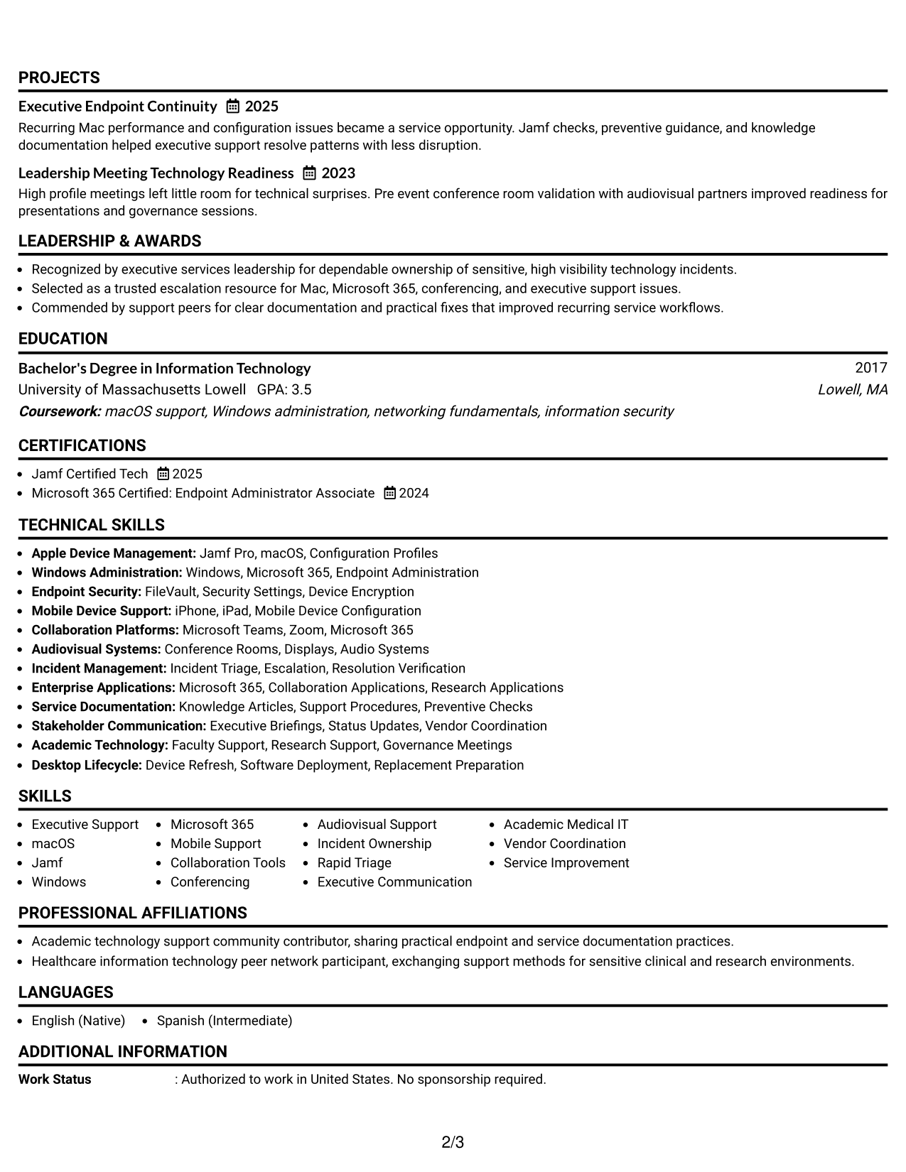 Resume Example Page 2