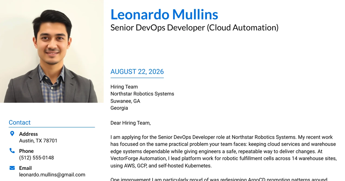 30+ Senior DevOps Developer (Cloud Automation) Cover Letter Templates with Example 2026