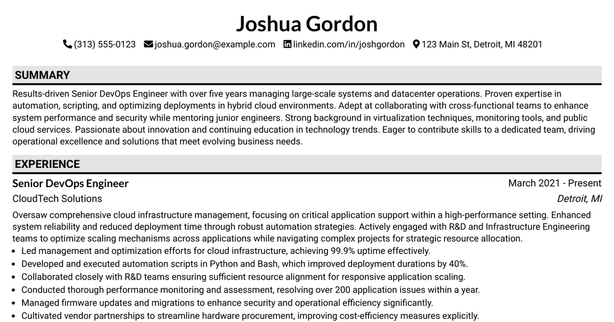 33 Senior DevOps Engineer Resume Templates with Example 2026 (ATS-Optimized)