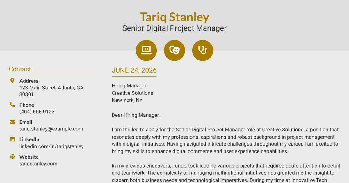 30+ Senior Digital Project Manager Cover Letter Templates with Example 2026