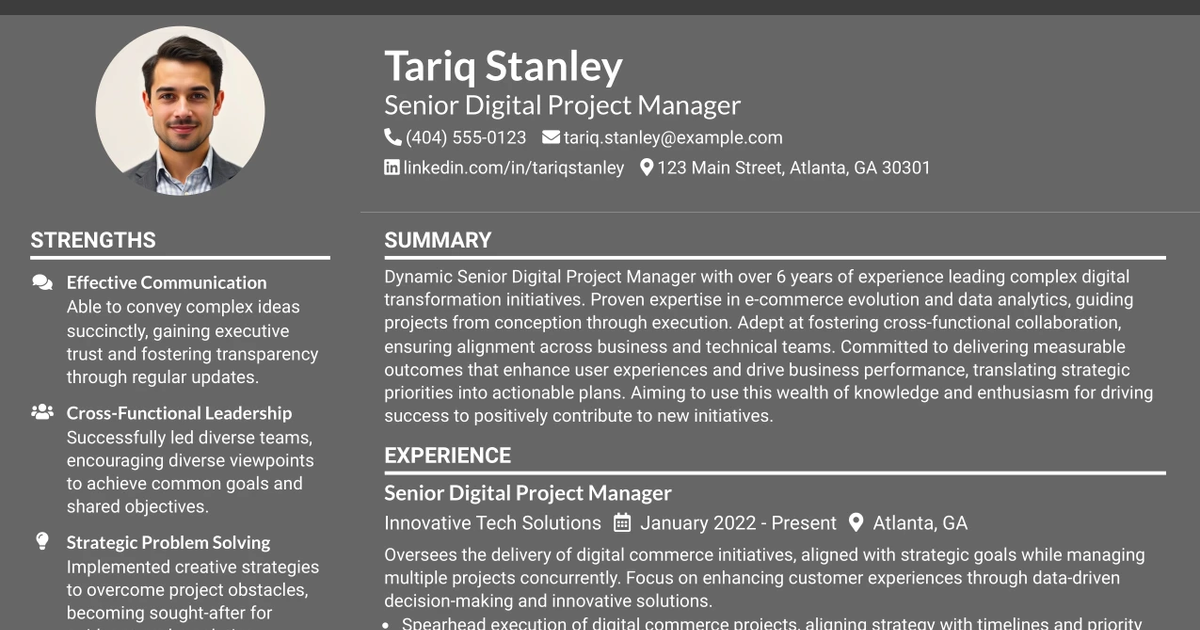 33 Senior Digital Project Manager Resume Templates with Example 2026 (ATS-Optimized)