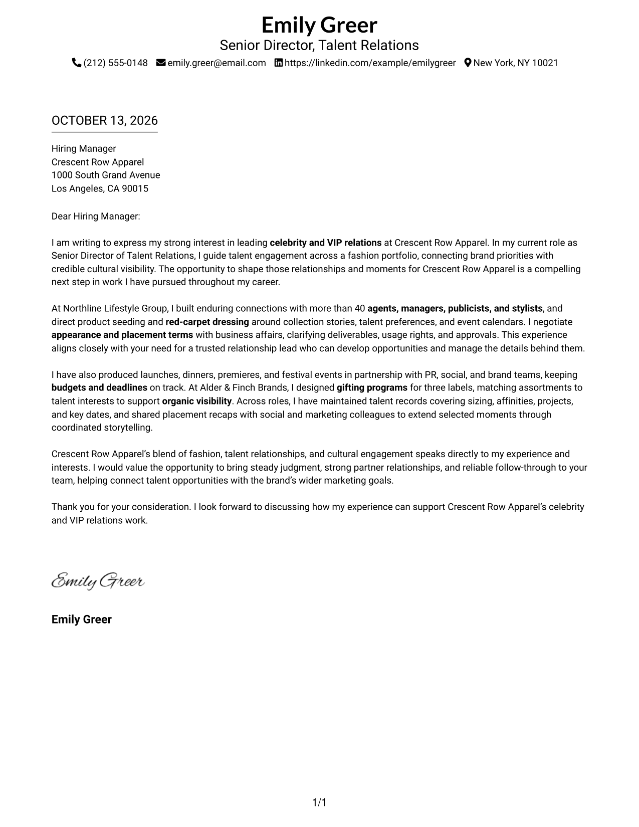 Cover Letter Example Page 1