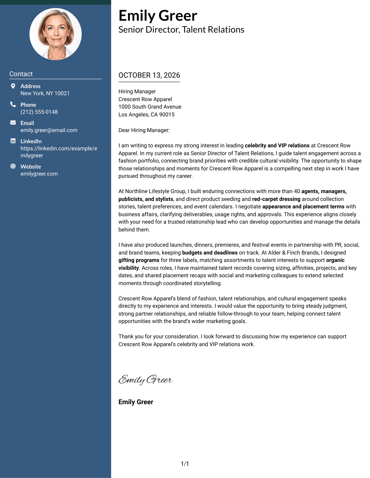 Cover Letter Example Page 1