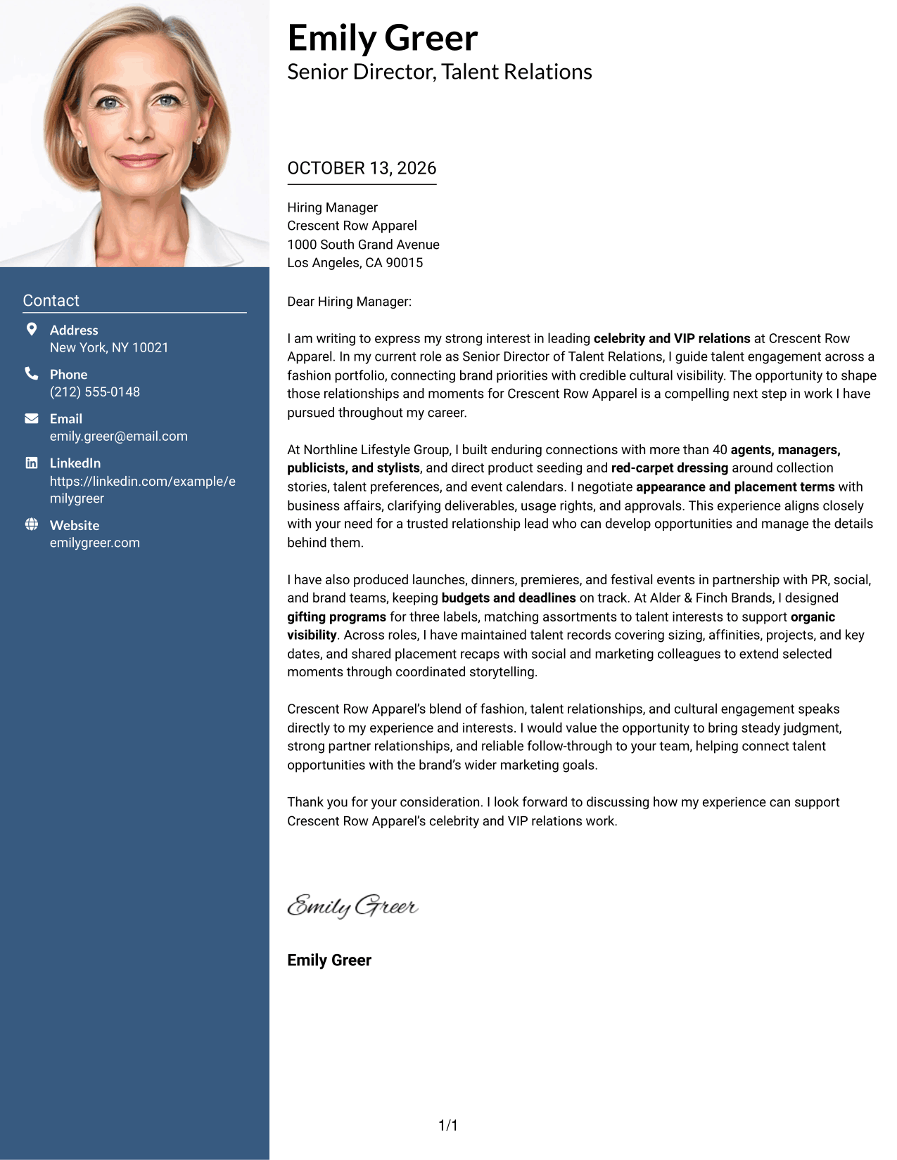 Cover Letter Example Page 1