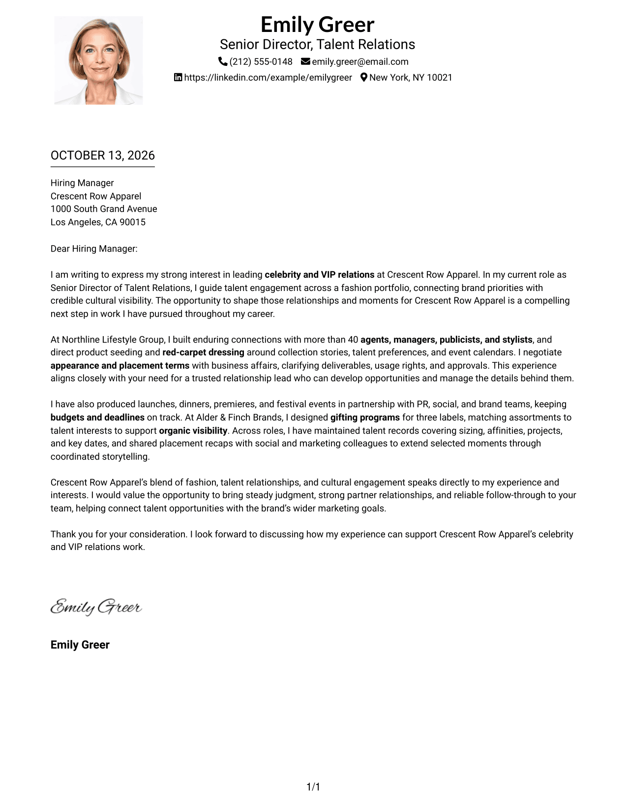 Cover Letter Example Page 1