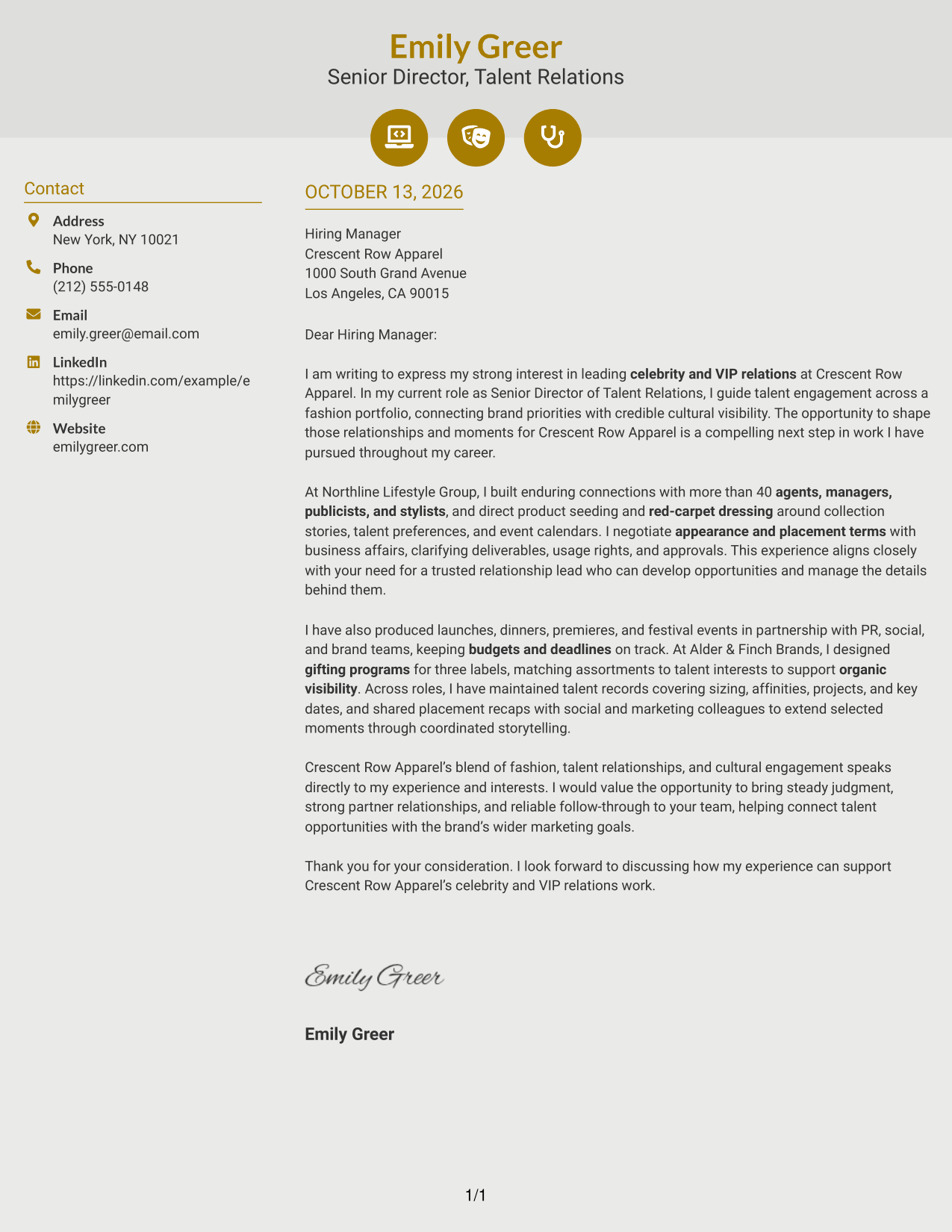 Cover Letter Example Page 1
