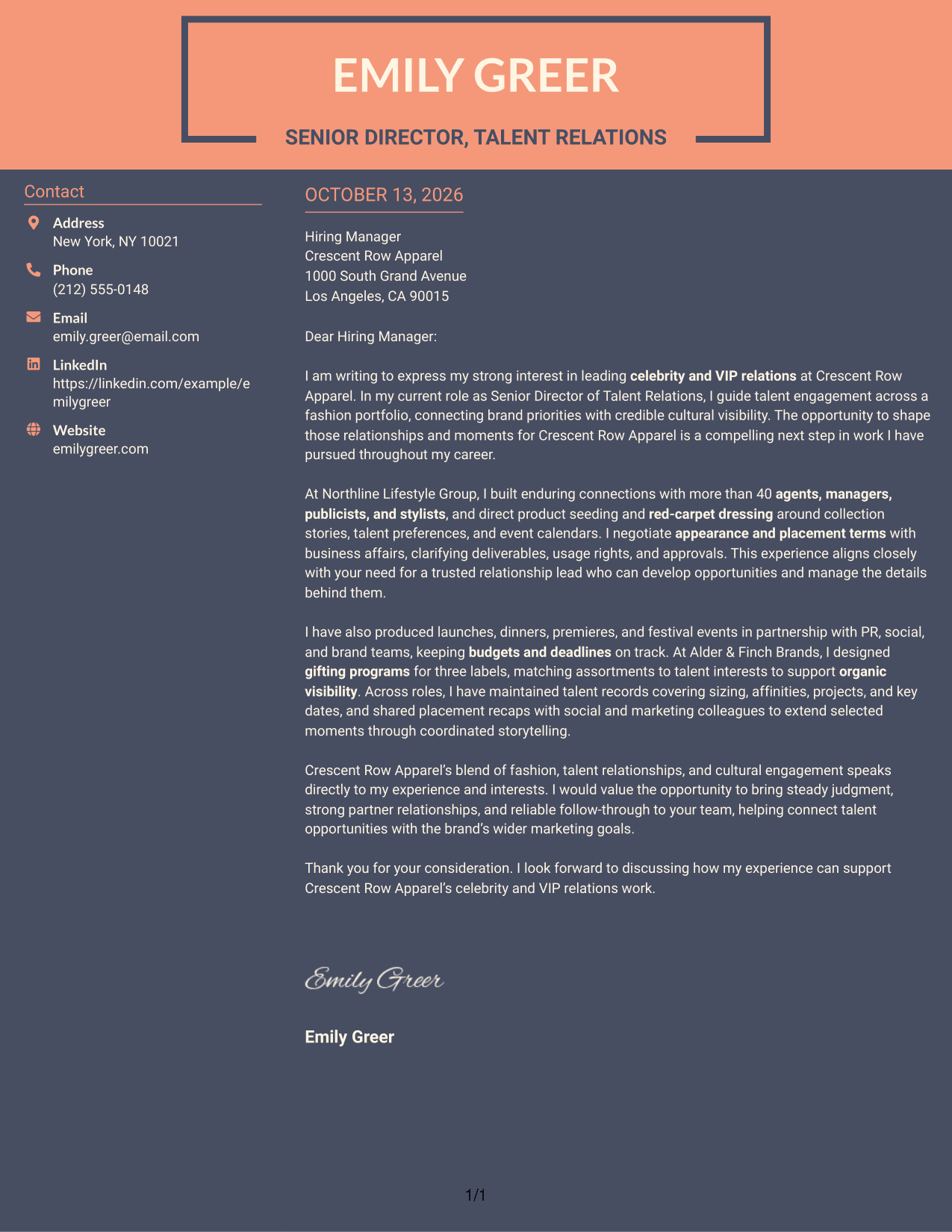Cover Letter Example Page 1