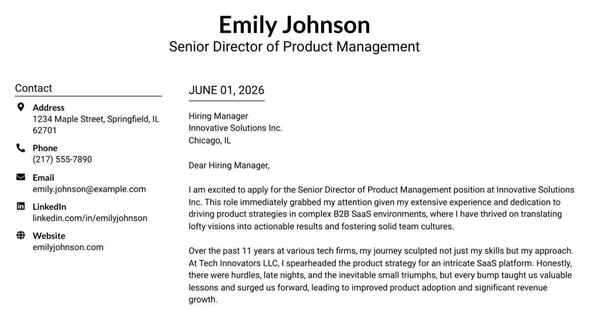 30+ Senior Director of Product Management Cover Letter Templates with Example 2026